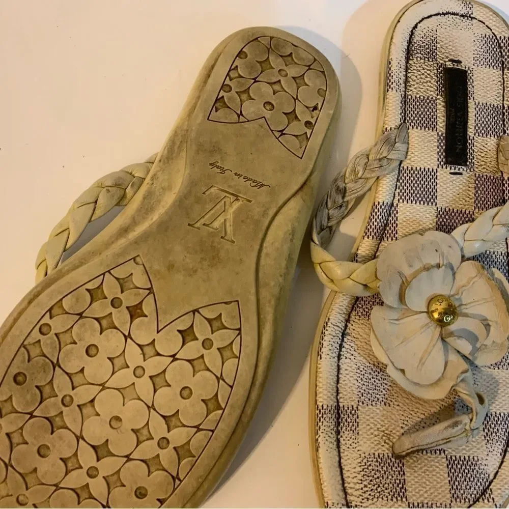 LOUIS VUITTON Azur Damier Flower Thames Thong Sandals Size 36 6 - Picture 3 of 8